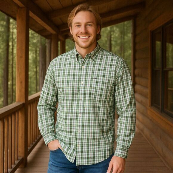 Eddie Bauer TXL Green Plaid Button Down Shirt Classic Fit Long Sleeve Casual - Picture 1 of 11